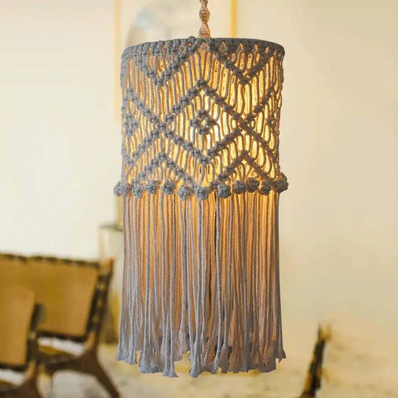 Abat Jour Macramé a Franges en Coton
