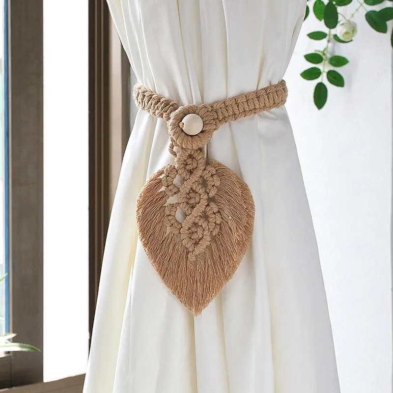 Attache Rideau Feuille Macramé Coton Naturel