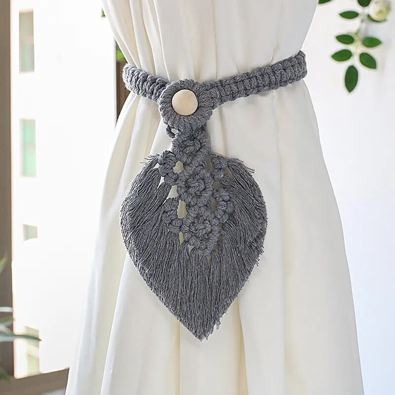 Attache Rideau Feuille Macramé Coton Naturel