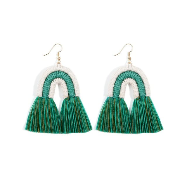 Boucle d'Oreille Arc en Ciel Macramé Coton Naturel