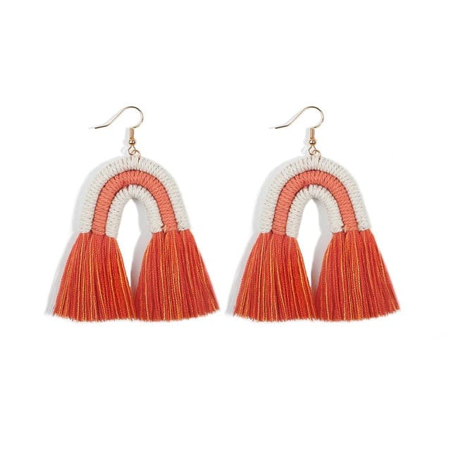 Boucle d'Oreille Arc en Ciel Macramé Coton Naturel