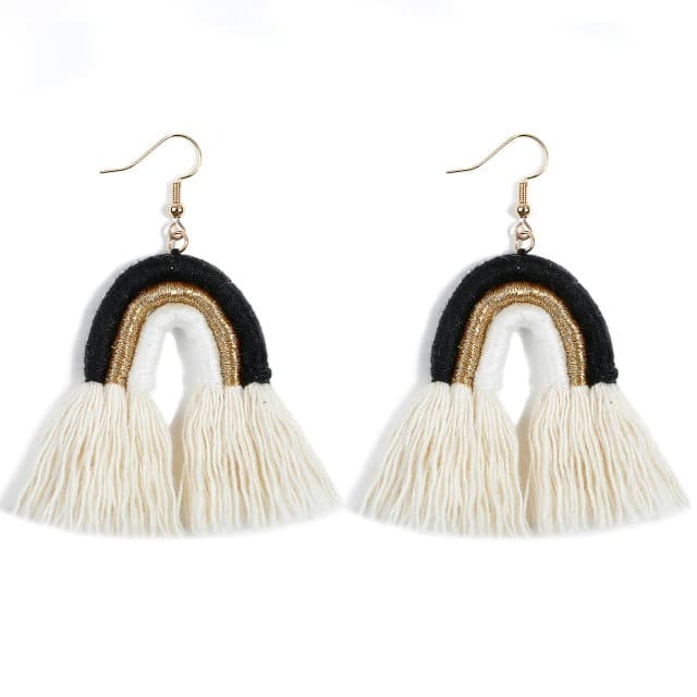 Boucle d'Oreille Arc en Ciel Macramé Coton Naturel