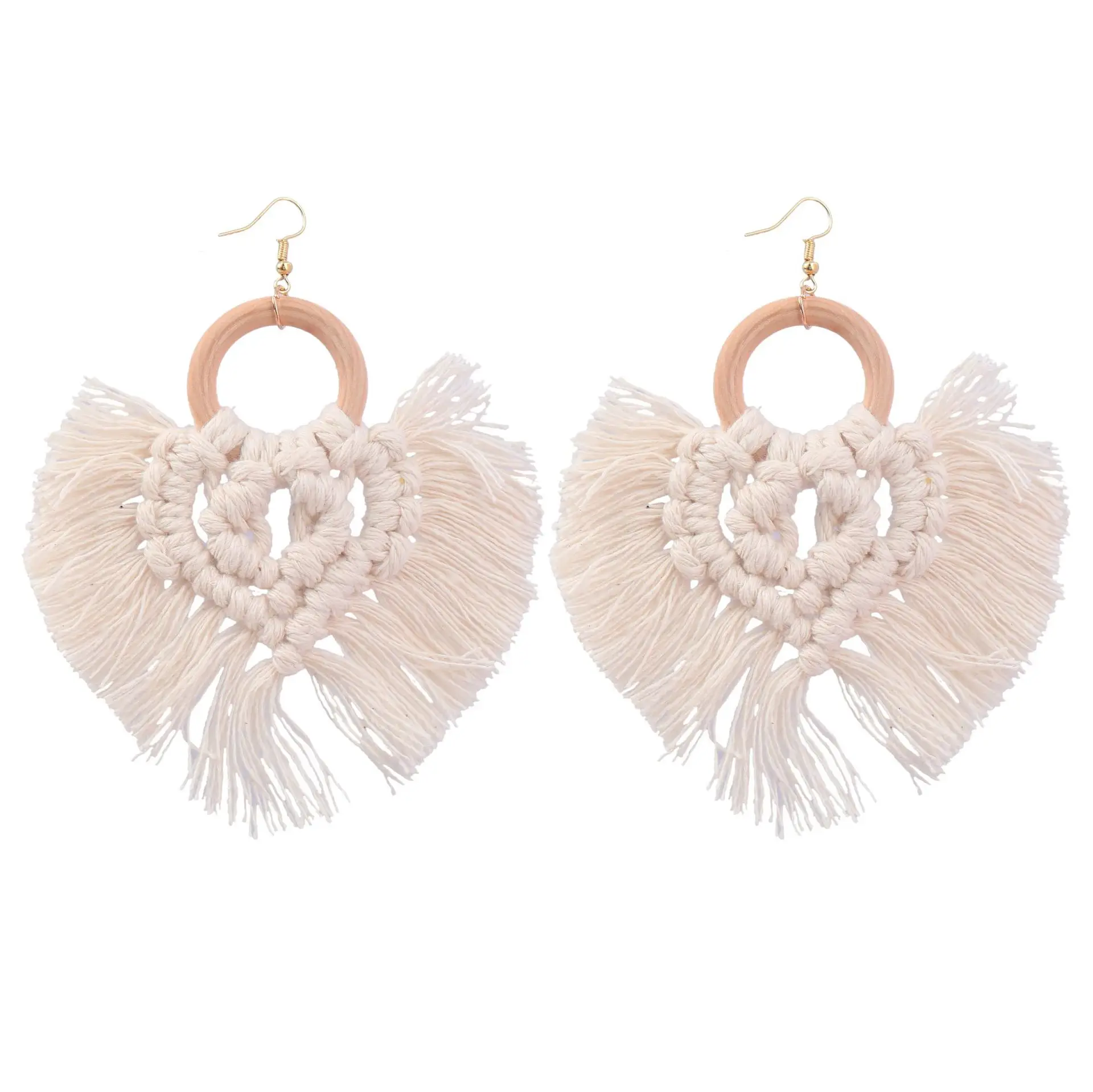 Boucle d'Oreille Bois Macramé Naturel