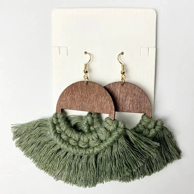 Boucle d'Oreille Macramé Bohème en Coton