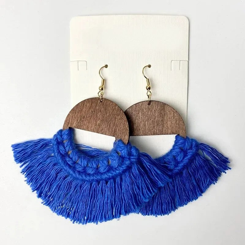 Boucle d'Oreille Macramé Bohème en Coton