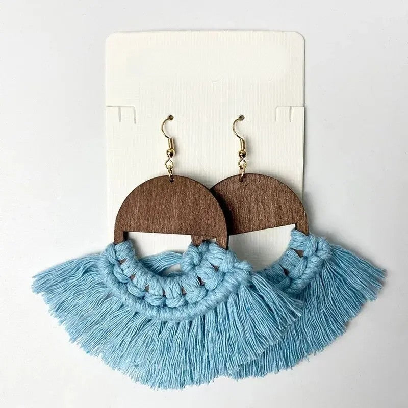 Boucle d'Oreille Macramé Bohème en Coton