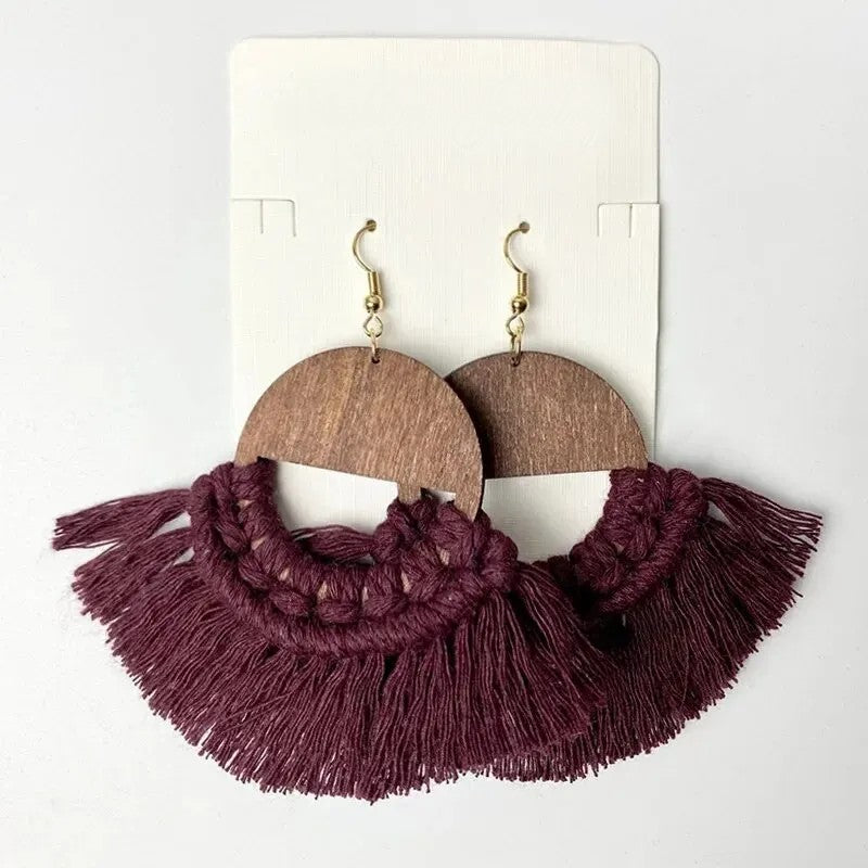 Boucle d'Oreille Macramé Bohème en Coton