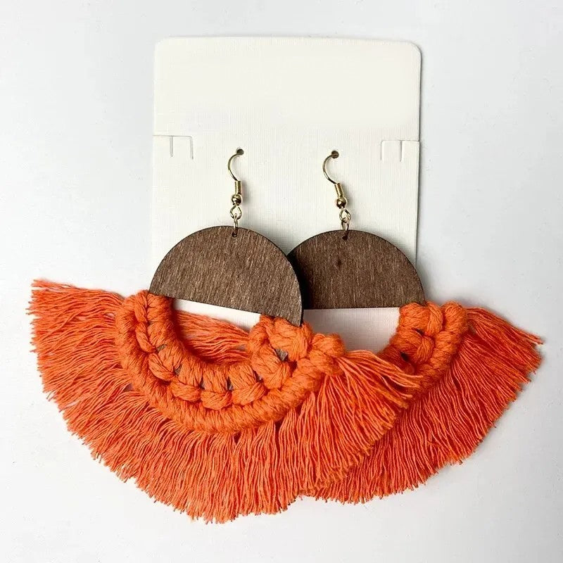 Boucle d'Oreille Macramé Bohème en Coton