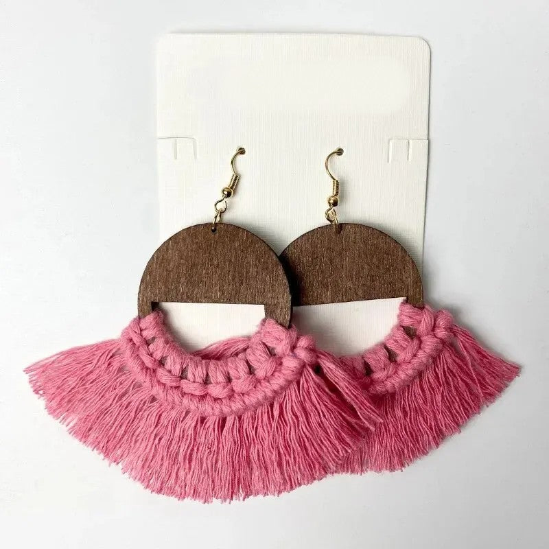Boucle d'Oreille Macramé Bohème en Coton