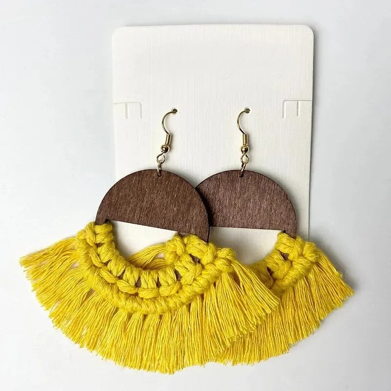 Boucle d'Oreille Macramé Bohème en Coton