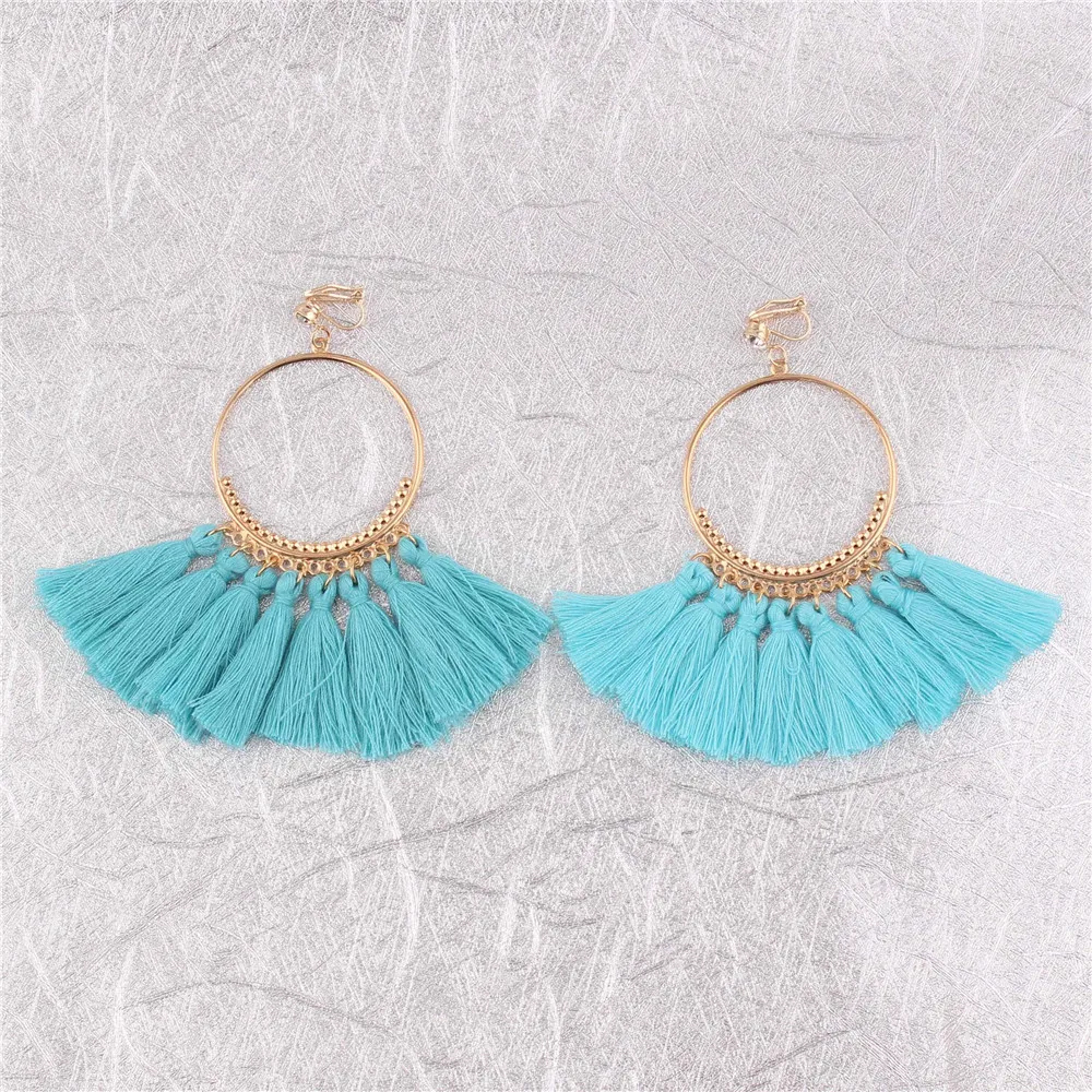 Boucle d'Oreille Macramé Pompon Coton