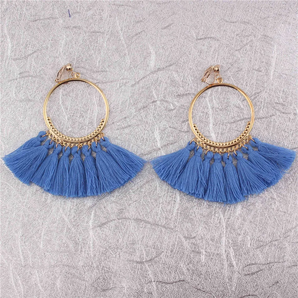 Boucle d'Oreille Macramé Pompon Coton