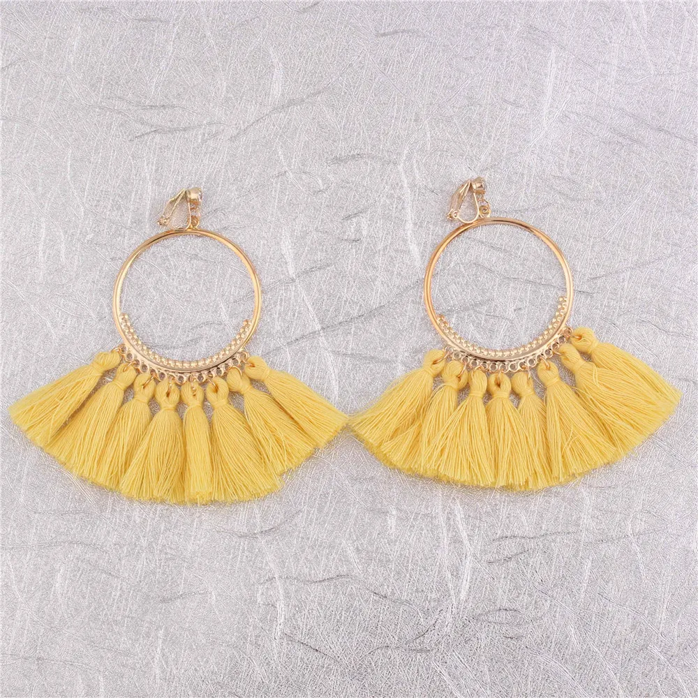 Boucle d'Oreille Macramé Pompon Coton