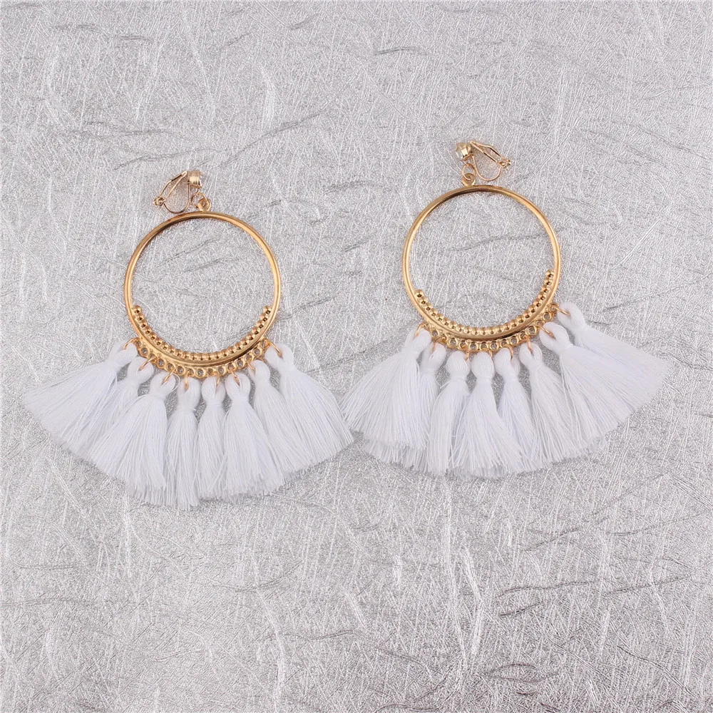 Boucle d'Oreille Macramé Pompon Coton