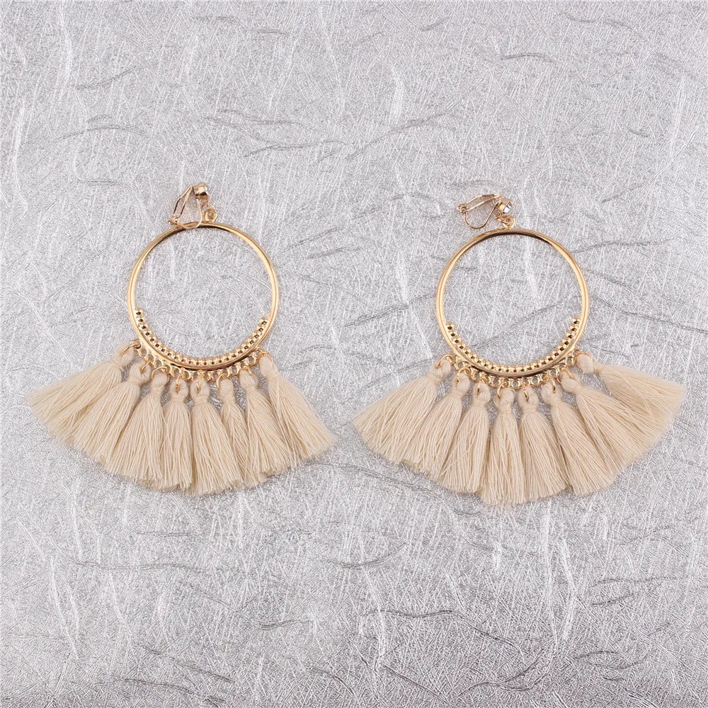 Boucle d'Oreille Macramé Pompon Coton