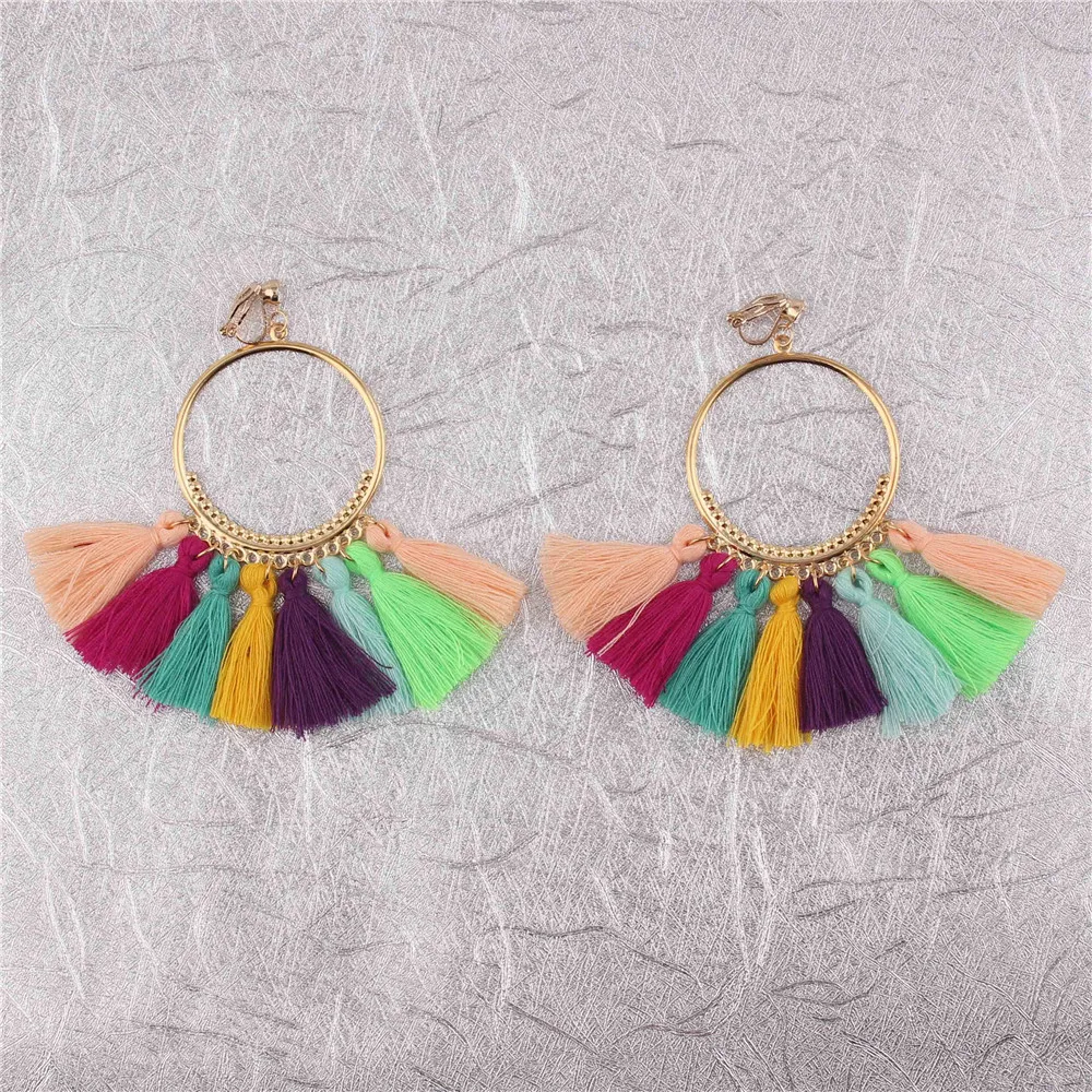 Boucle d'Oreille Macramé Pompon Coton