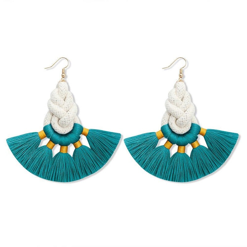 Boucle d'Oreille Macramé Tressé Coton Naturel