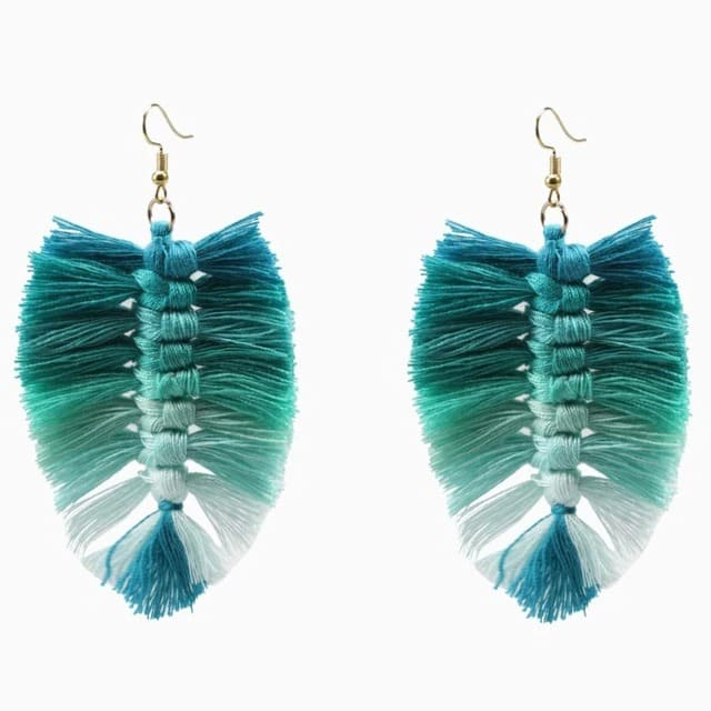 Boucle d'Oreille Plume Macramé Coton