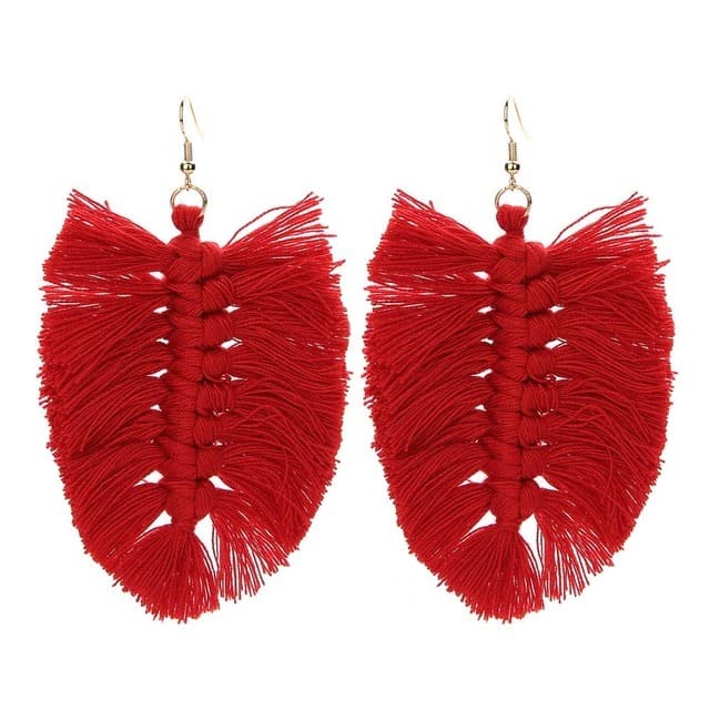 Boucle d'Oreille Plume Macramé Coton