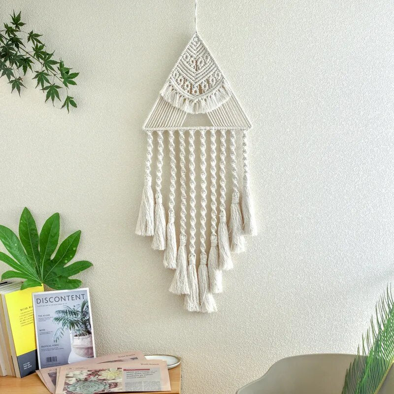 Capteur de Rêve Macramé Blanc Pompons