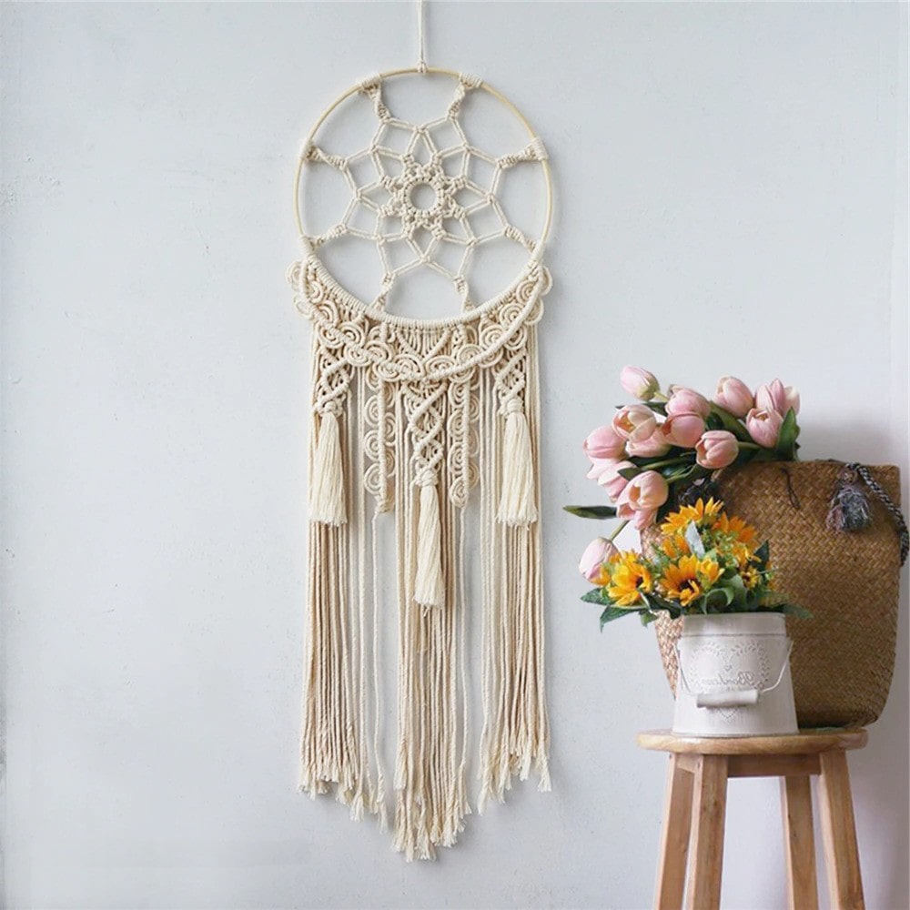 Capteur de Rêve Macramé Pompons en Coton