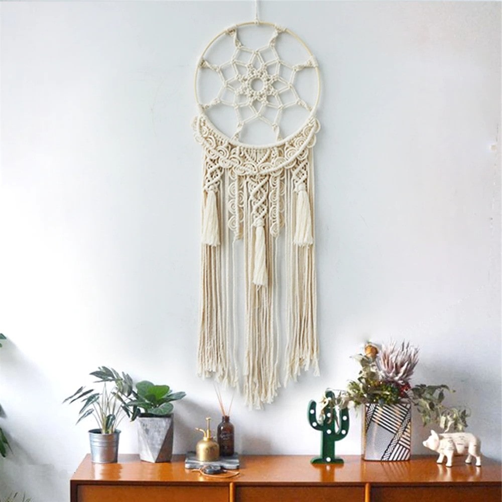 Capteur de Rêve Macramé Pompons en Coton