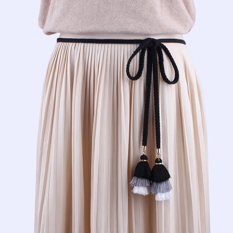 Ceinture Macramé Pompons Noire