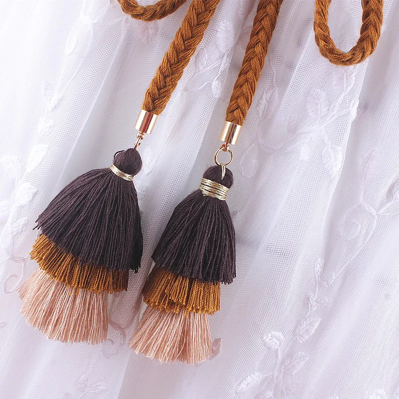 Ceinture Macramé Pompons Noire