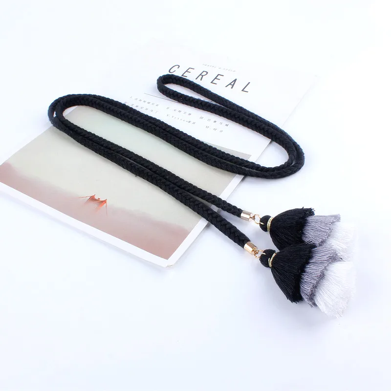 Ceinture Macramé Pompons Noire