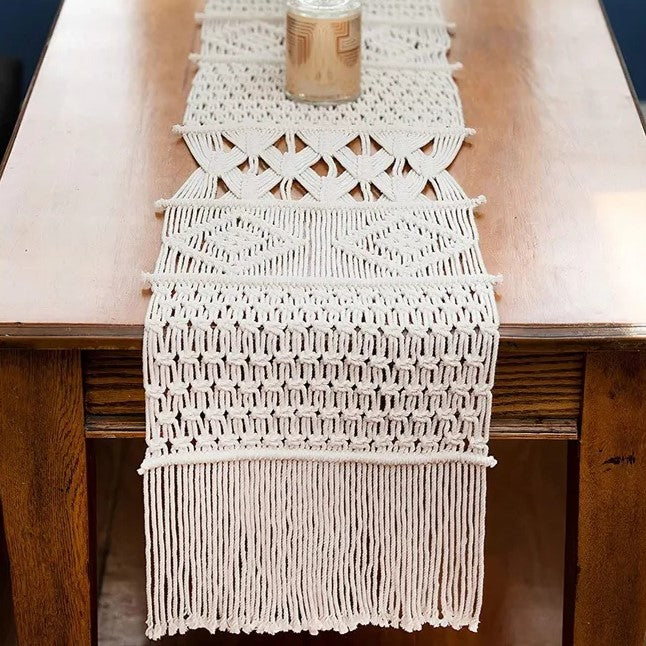 Chemin de Table Boho Macramé en Coton