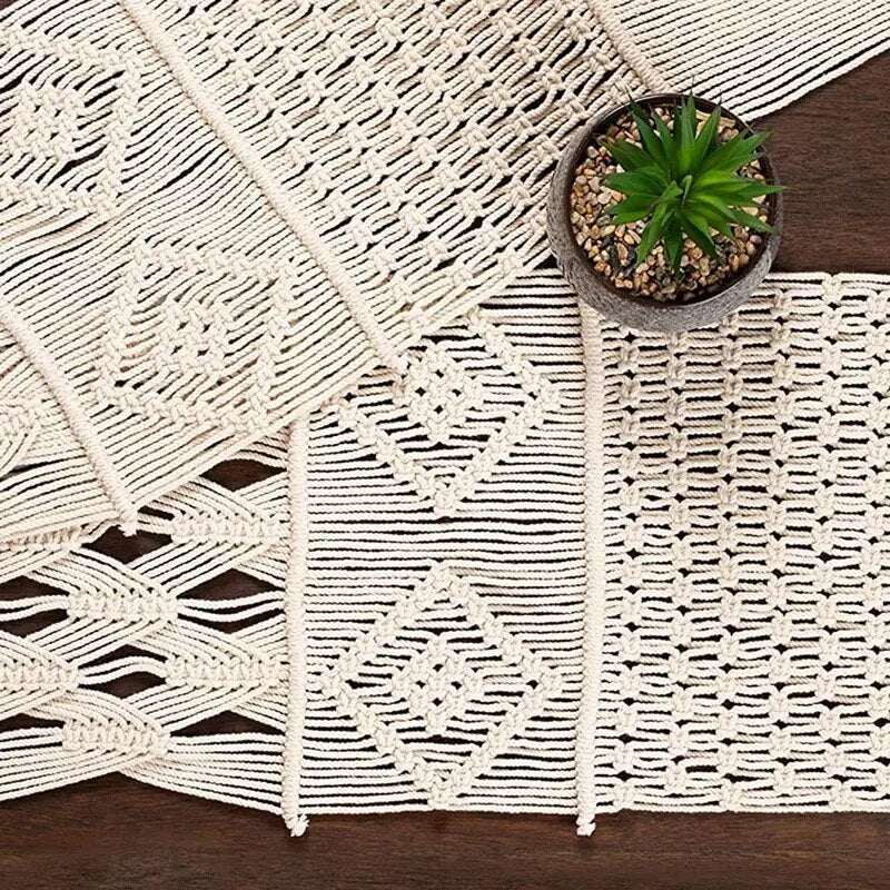 Chemin de Table Boho Macramé en Coton