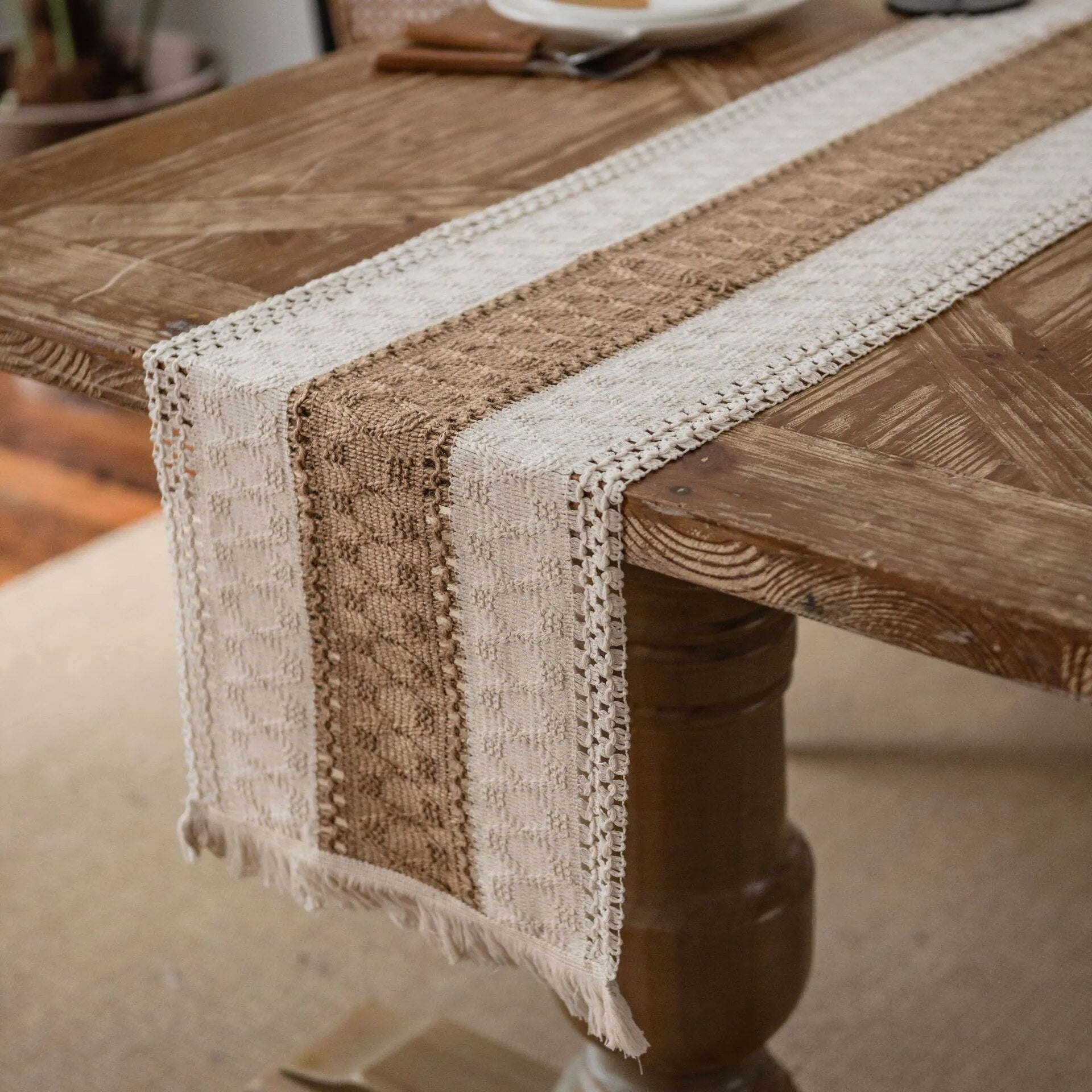 Chemin de Table Coton Macramé Naturel