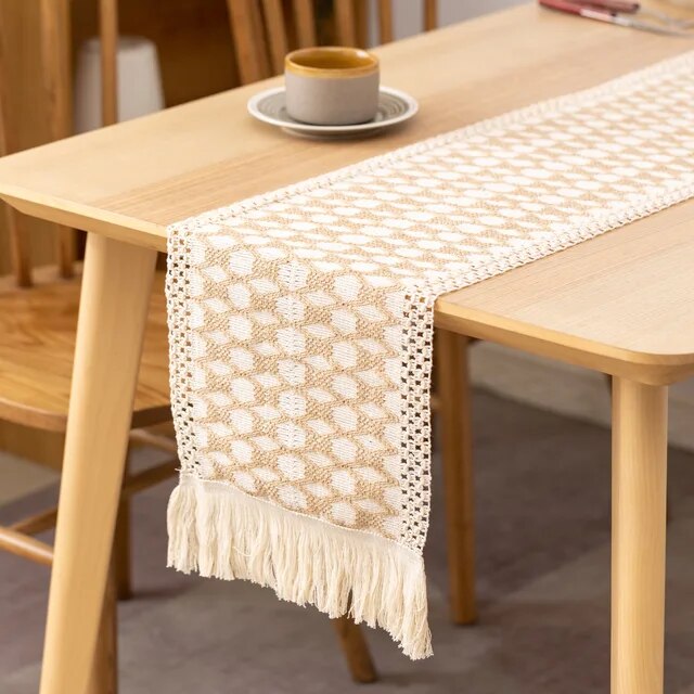 Chemin de Table Macramé Beige Coton