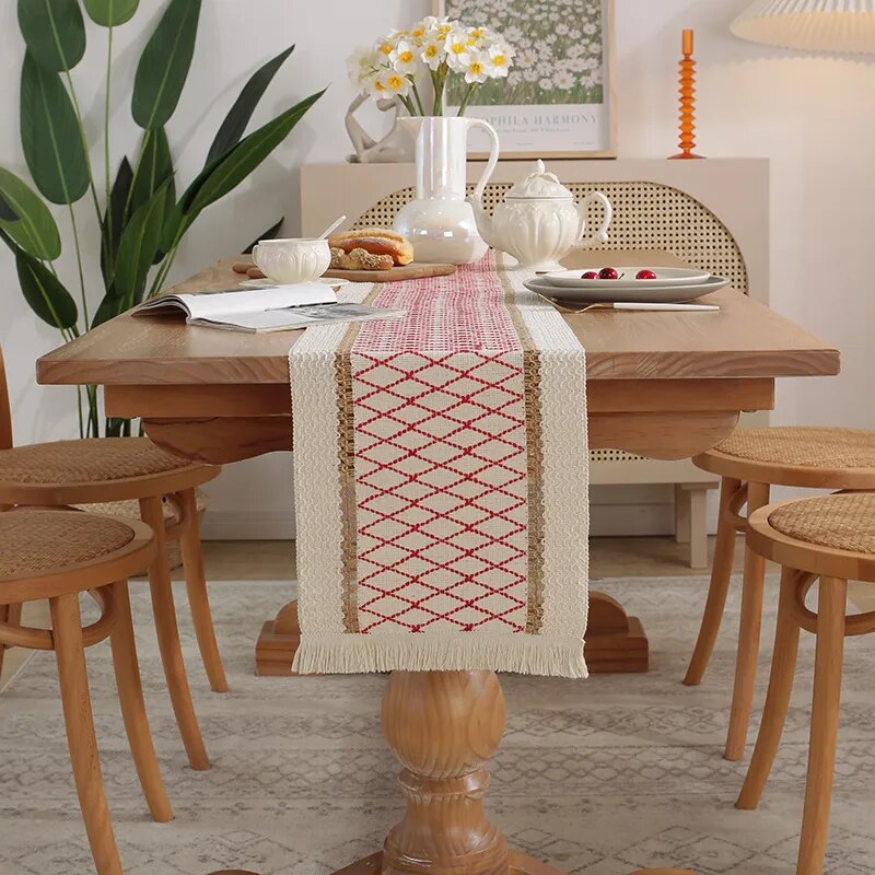 Chemin de Table Macramé Motif Croisé Géométrique