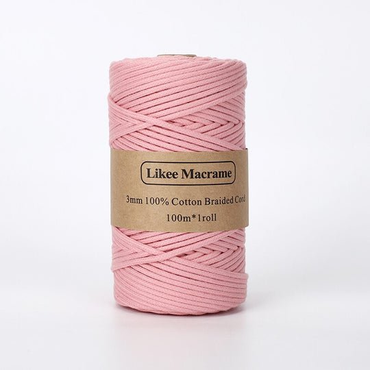 Corde Macramé Tressée 3mm 100m Rose Clair Coton