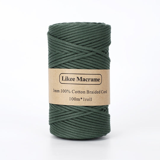 Corde Macramé Tressée 3mm 100m Vert Foncé Coton