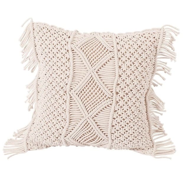 Coussin Boho Macramé Coton Naturel