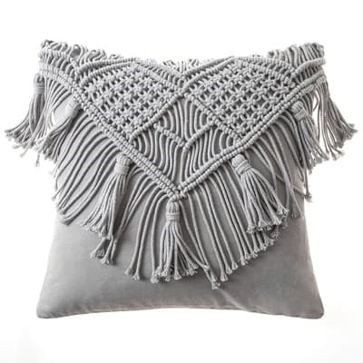 Coussin Macramé Gris Anthracite