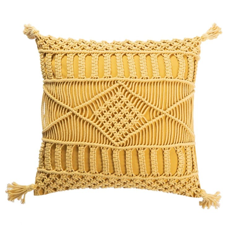 Coussin Macramé Jaune Bohème
