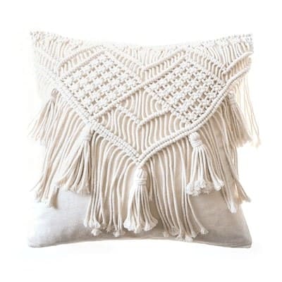 Coussin Macramé Beige Écru
