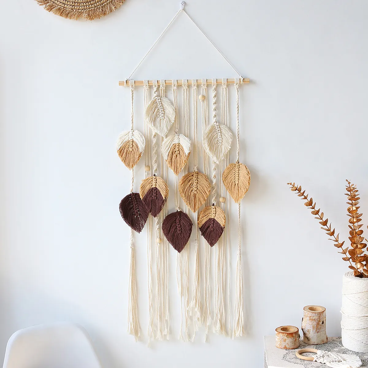 Deco Murale Macramé Plume Naturelle