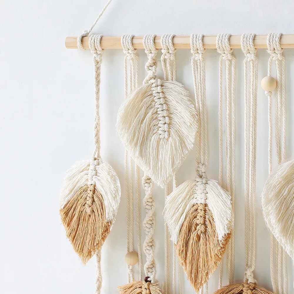 Deco Murale Macramé Plume Naturelle