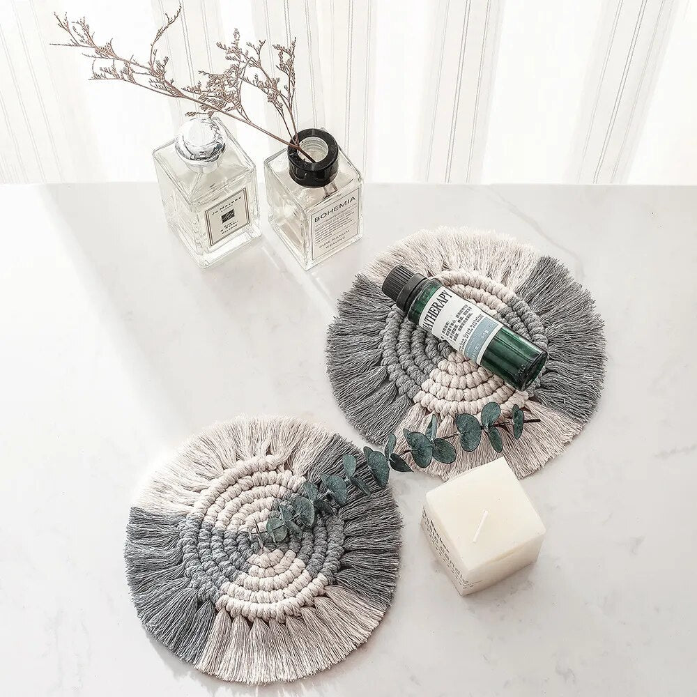Dessous de Verre Macramé Bicolore en Coton