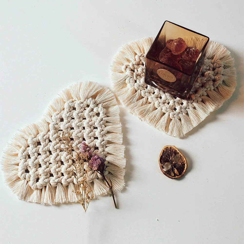 Dessous de Verre Macramé Coeur Coton
