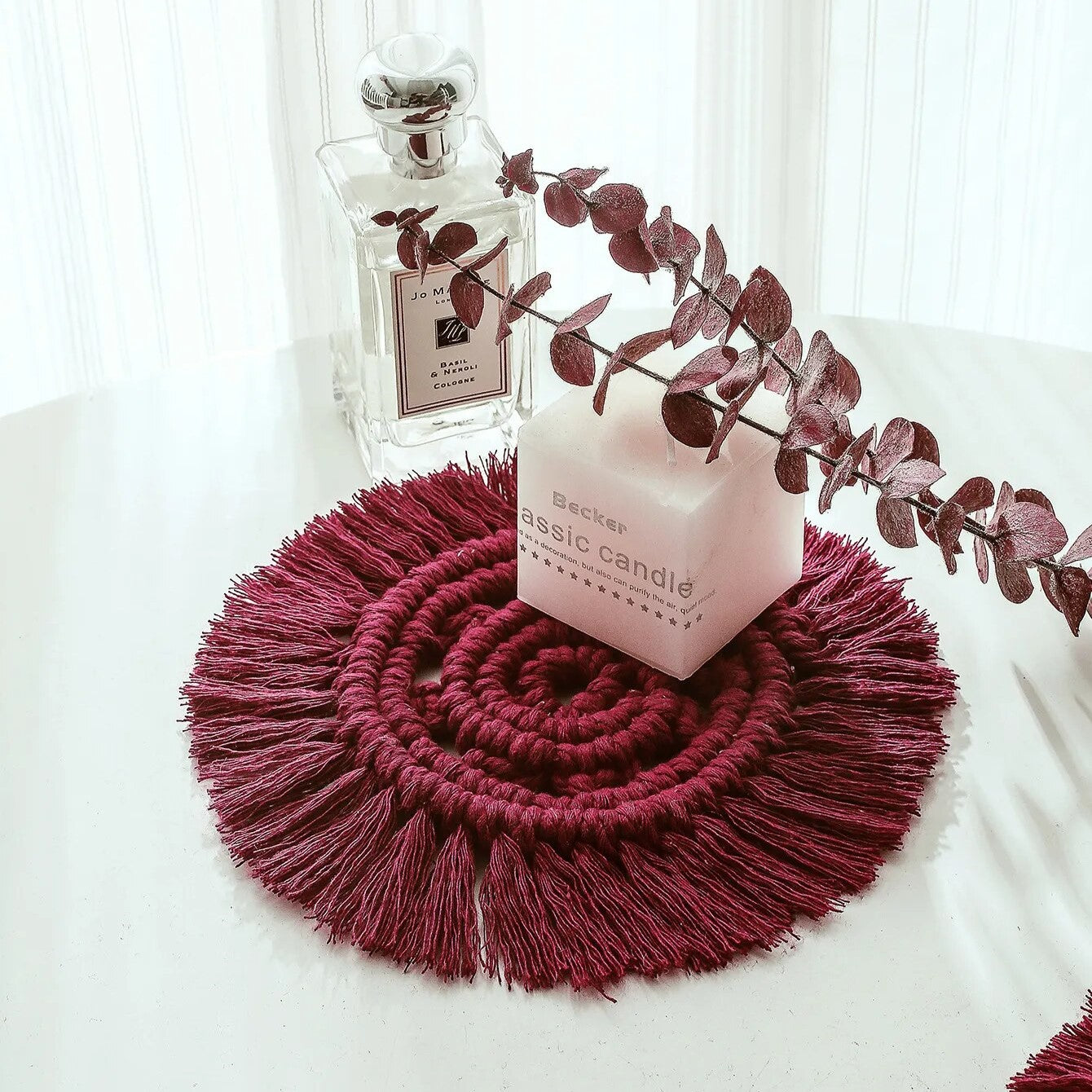 Dessous de Verre Macramé Coloré en Coton