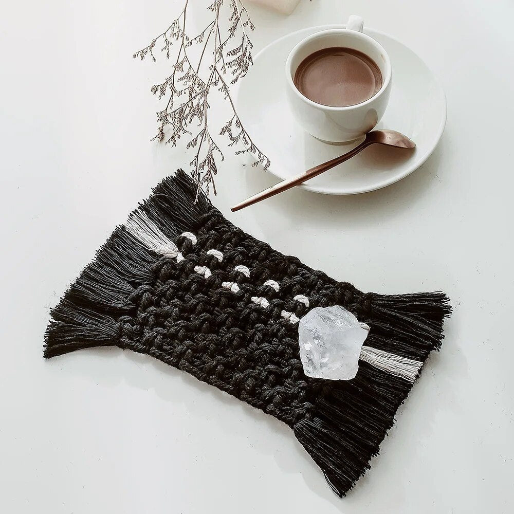 Dessous de Verre Macramé Rectangulaire en Coton