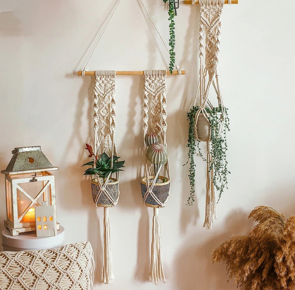 Double Suspension Macramé Plante Verte