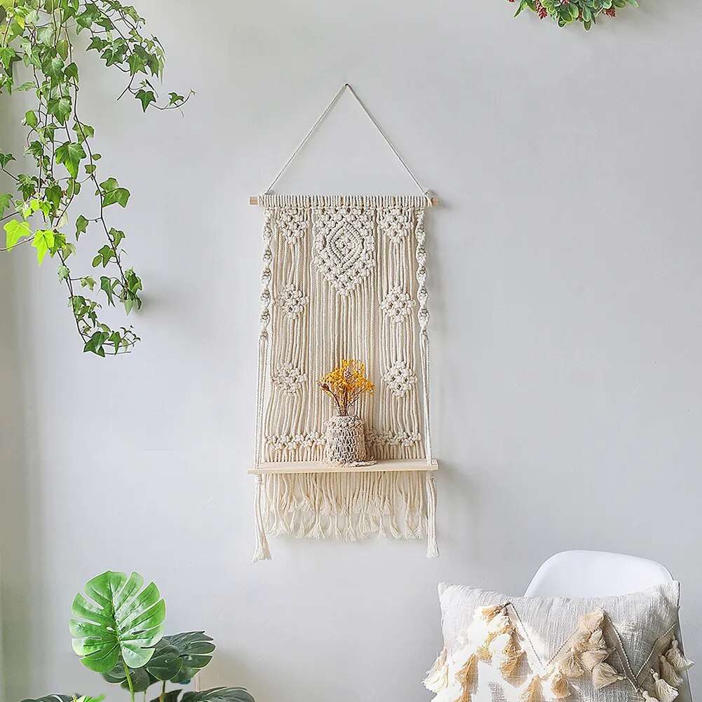 Étagère Bohème Macramé en Bois Naturel