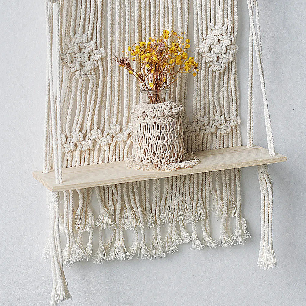 Étagère Bohème Macramé en Bois Naturel