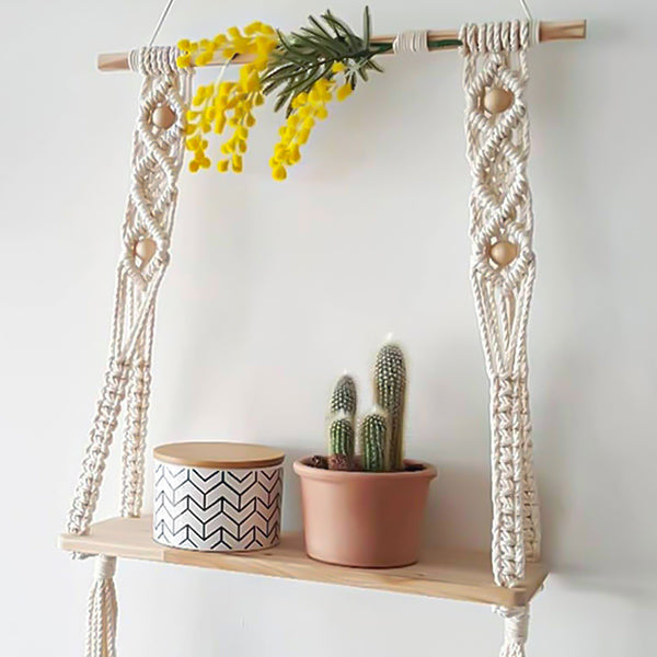 Étagère Bois Macramé Décorative